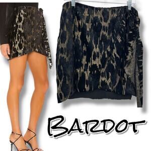 Bardot Black & Gold Metallic Wrap Velvet Mini Skirt Asymmetrical Tie Womens Sz 8